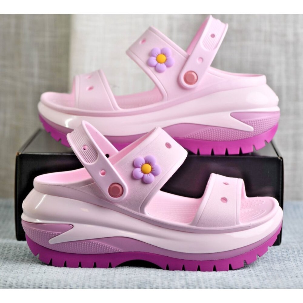 CROCS Platform Sandals Pink with Purple Accents